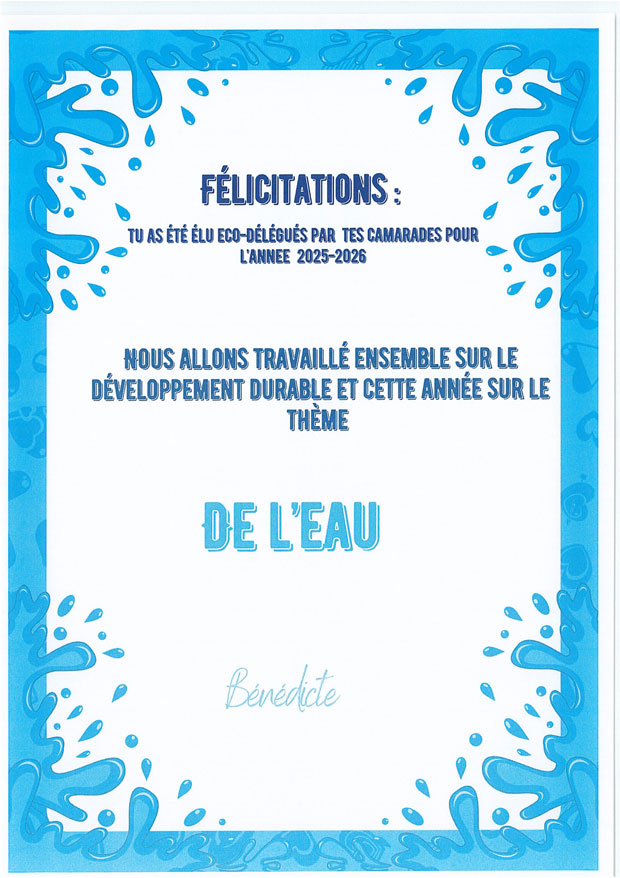 Eco-école, le thème de l'eau en 2026.